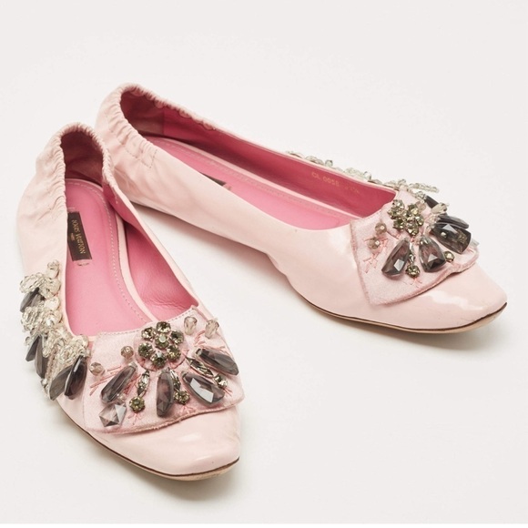 LOUIS VUITTON Crystal Embellishment Pink Leather Ballet Flats Size IT38 VGUC - Picture 1 of 6